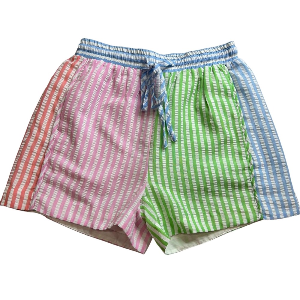 English Factory Colorblock Preppy Seersucker Striped Shorts NWOT Small